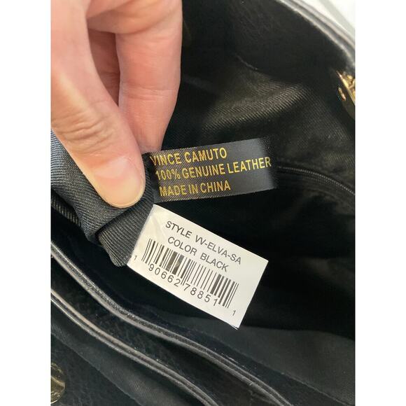 VINCE CAMUTO MEDIUM BLACK PEBBLED LEATHER TASSEL HANDBAG - Picture 13 of 14